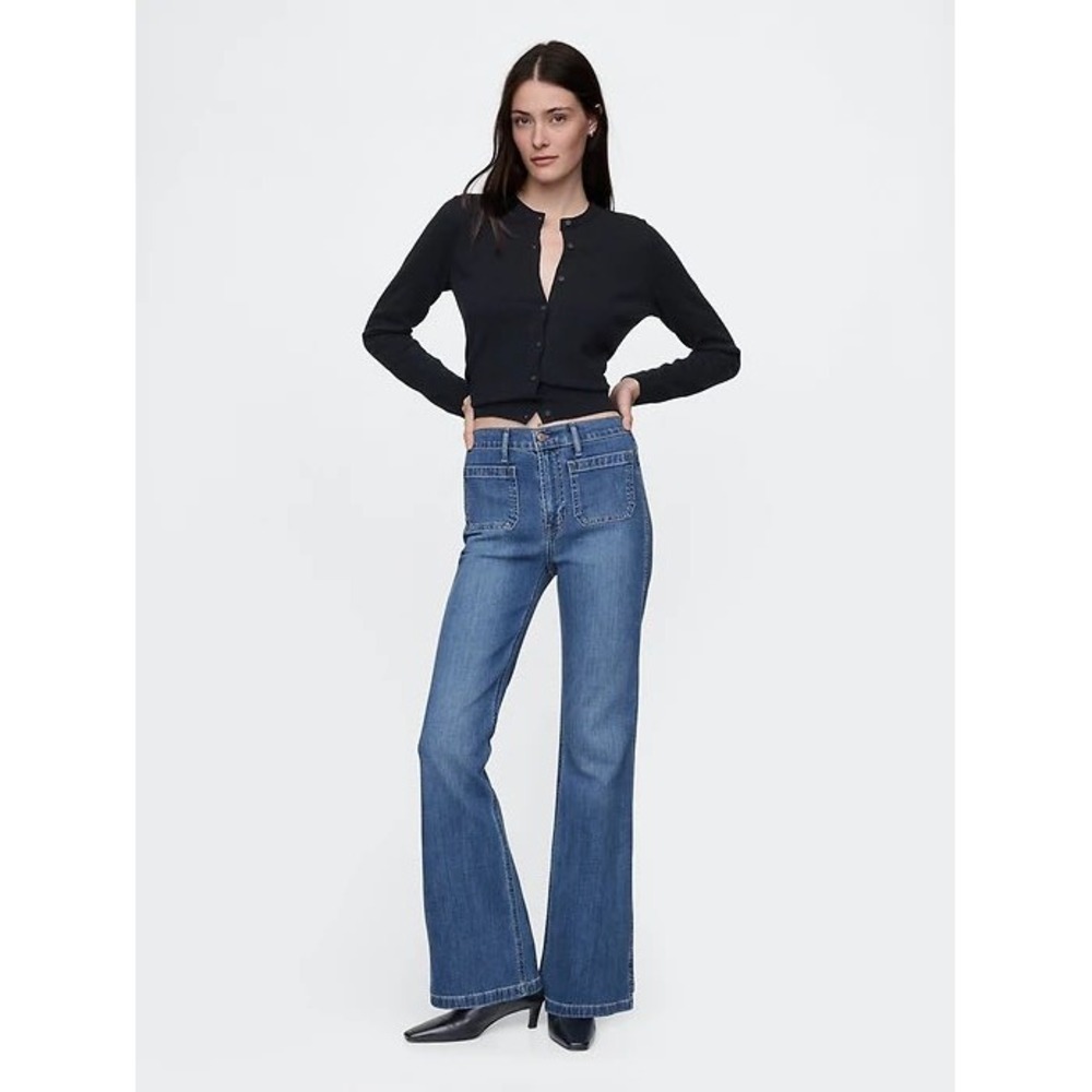 Gap 70s Flare High Rise Jeans Medium Wash 29 29/8 Retro Boho Western Denim